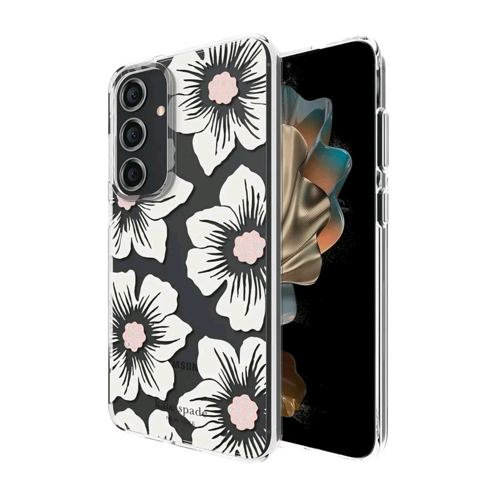 Kate Spade New York Samsung Galaxy S24 Plus Antimicrobial Hollyhock Floral Clear